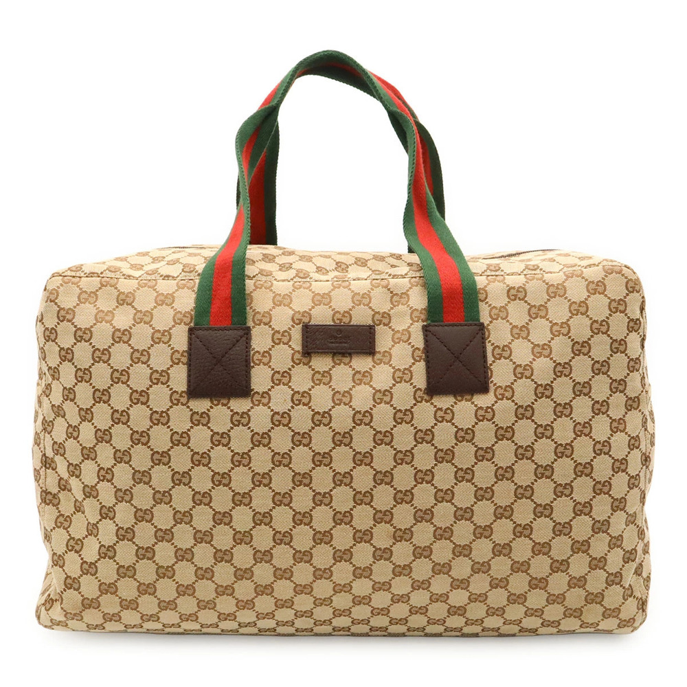 Gucci GG Canvas Sherry Boston Bag Shoulder Travel Leather Beige Brown Cream